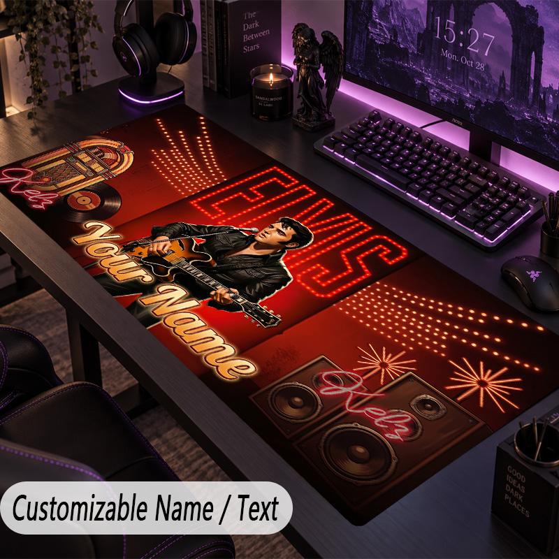 Large Mouse PadElvis Presley Custom Name Text Personalized Desk Mat Non Slip Gaming Pad