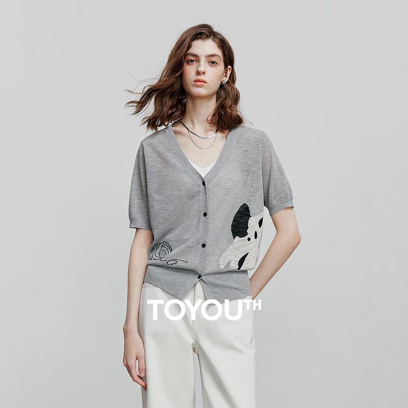 

Chuyu Women s V-Neck Cat Jacquard Knit Top M