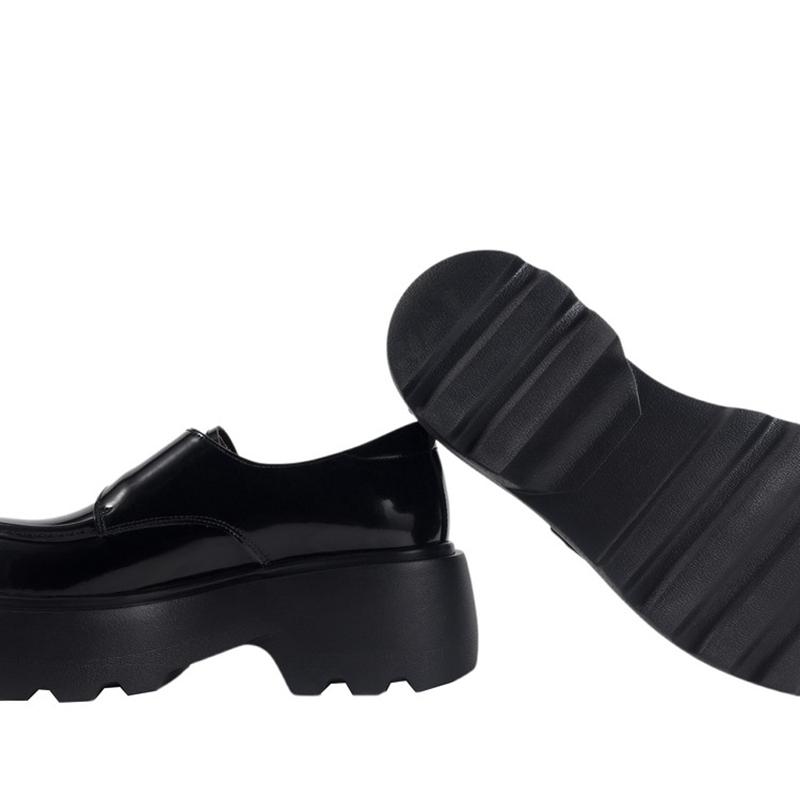 Fashion Women's new leather cowhide thick sole waterproof platform high heels metal belt buckle college style single shoes casual shoes
