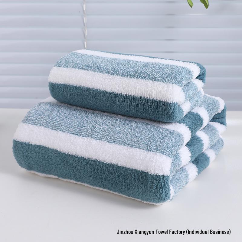 Coral Fleece Double-Sided Striped Bath Towel, Thick & Soft for Adults & Children