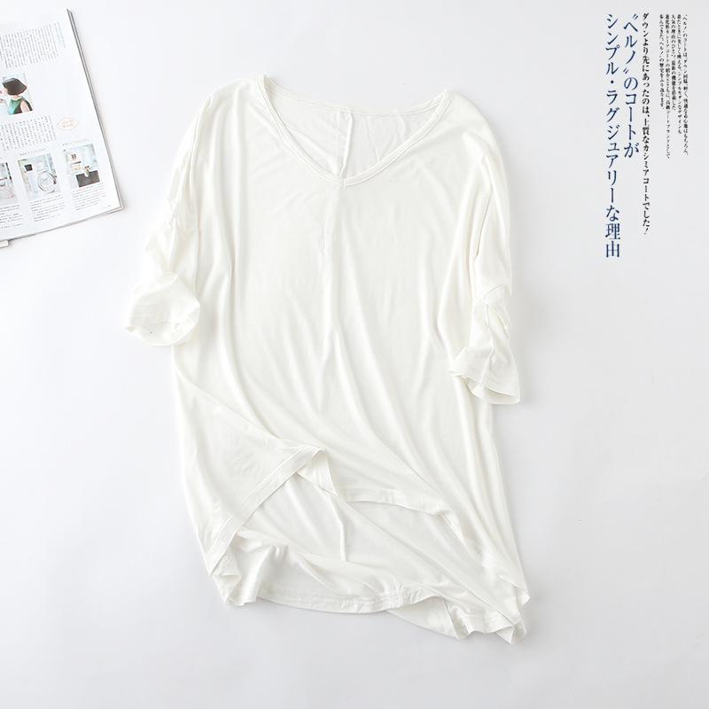V-Neck Batwing Sleeve Women's Casual Solid T-Shirt - Spring/Summer Korean Plus Size