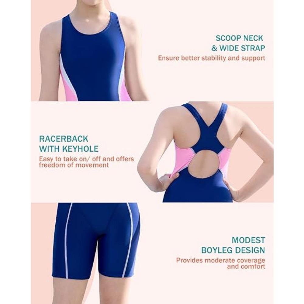 CHARMLEAKS Girls One Piece Swimsuit Size 7-16 Boyleg Athletic Bathing Suit Racerback Training Swimwear