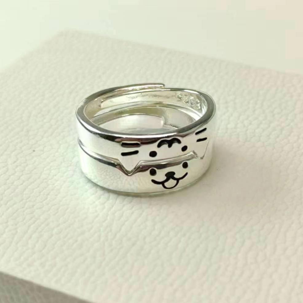 1/2pcs New Lovely Cat Dog Animal Couple Ring for Couple Handmade Opening Adjustable Rings Valentine's Day Rings Fashion Jewelry