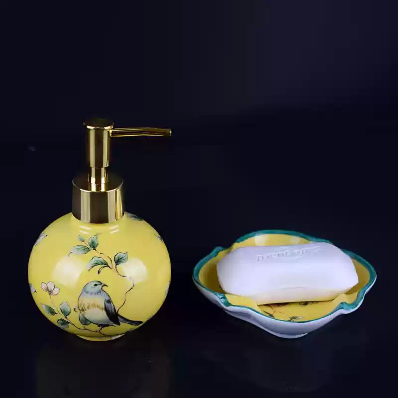 Ceramic Wash Two-piece Set Bathroom Wash Set Ceramic Hand Sanitizer Bottle Press Type Shampoo Bottle Soap Dish Toilet Soap Rack