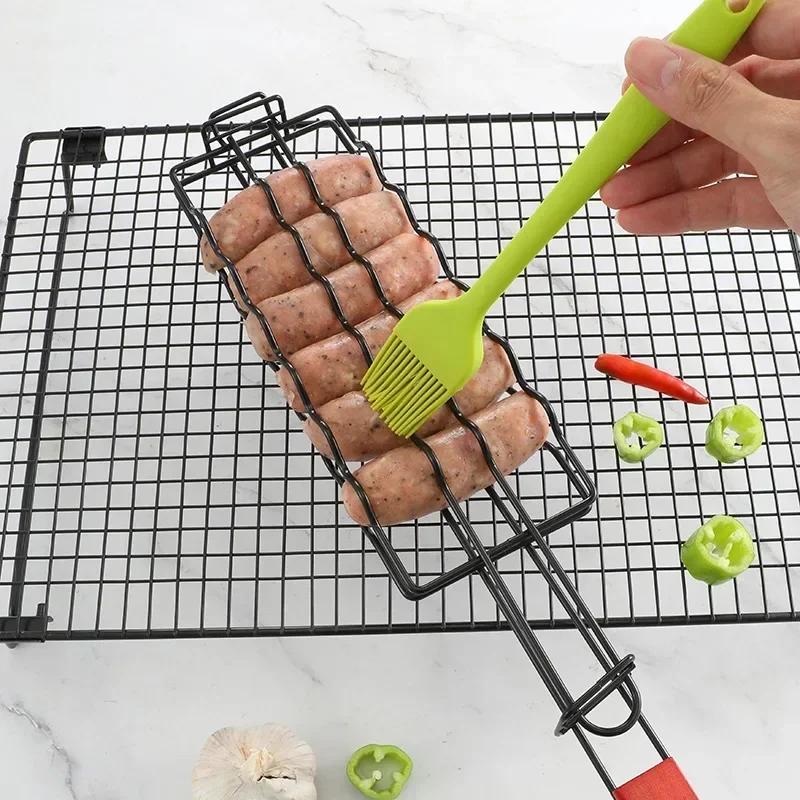 1PC Kabob Holder Grill Basket Stainless Steel BBQ Tool for Hot Dog Vegetable Meat Steak Shrimp  Barbecue  Accessories  Grill