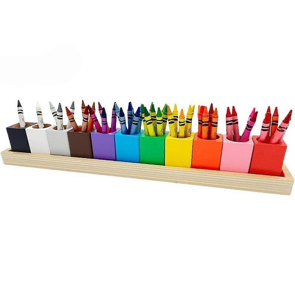 Colored Crayon Holder Wooden Pencil Box for Kids Art Supplies Classroom Organization Boys Girls Multicolor