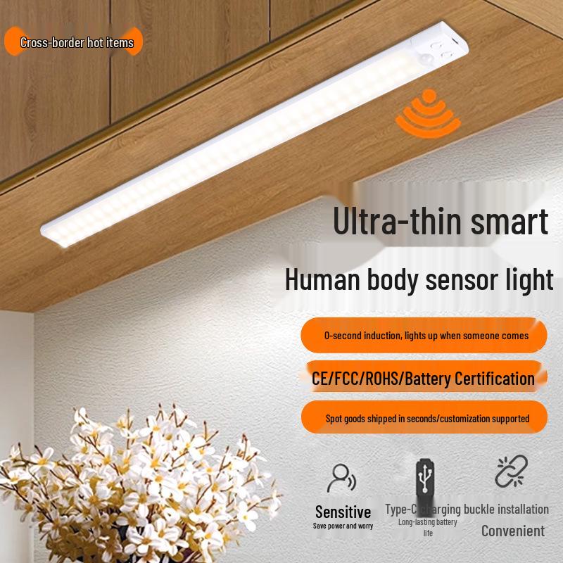 Crossled Rechargeable Smart Motion Sensor Night Light Strip for Bedrooms and Cabinets