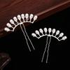 U-shaped Crystal Petals Bridal Hair Forks Pearl Row Hairpin Hair Accessories Hanfu Hair Sticks
