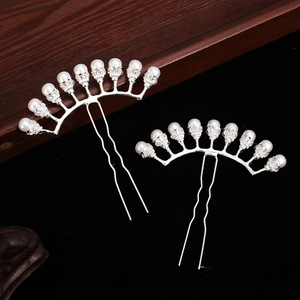 U-shaped Crystal Petals Bridal Hair Forks Pearl Row Hairpin Hair Accessories Hanfu Hair Sticks