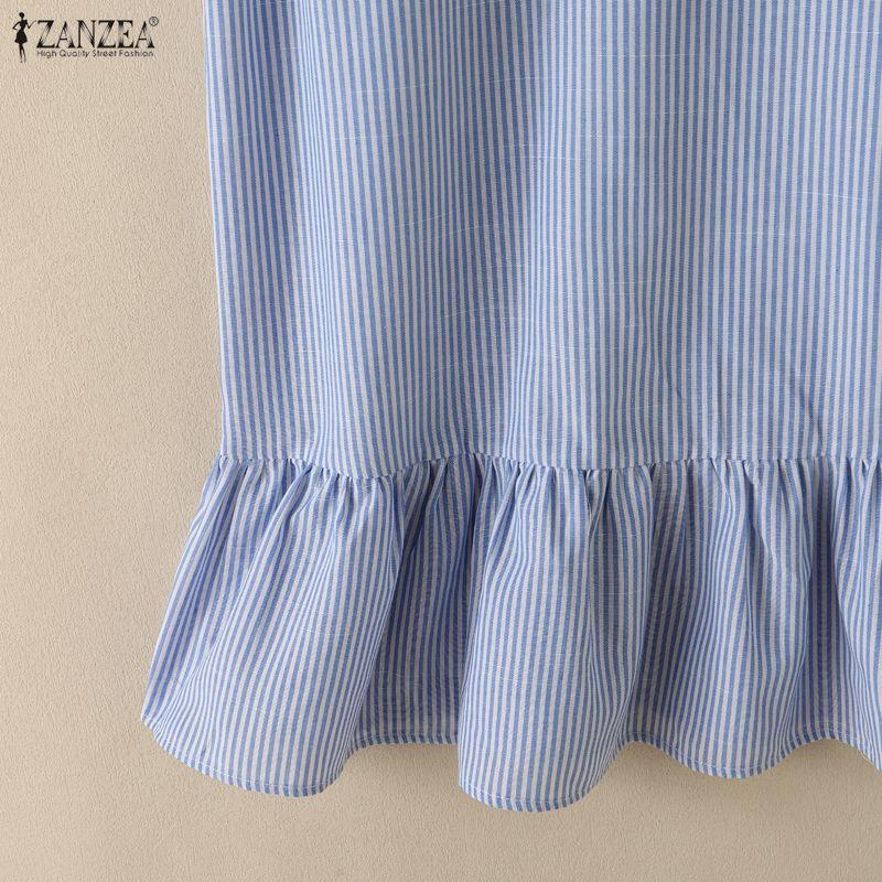 ZANZEA Women Casual Round Neck Loose Sleeveless Stripe Dress