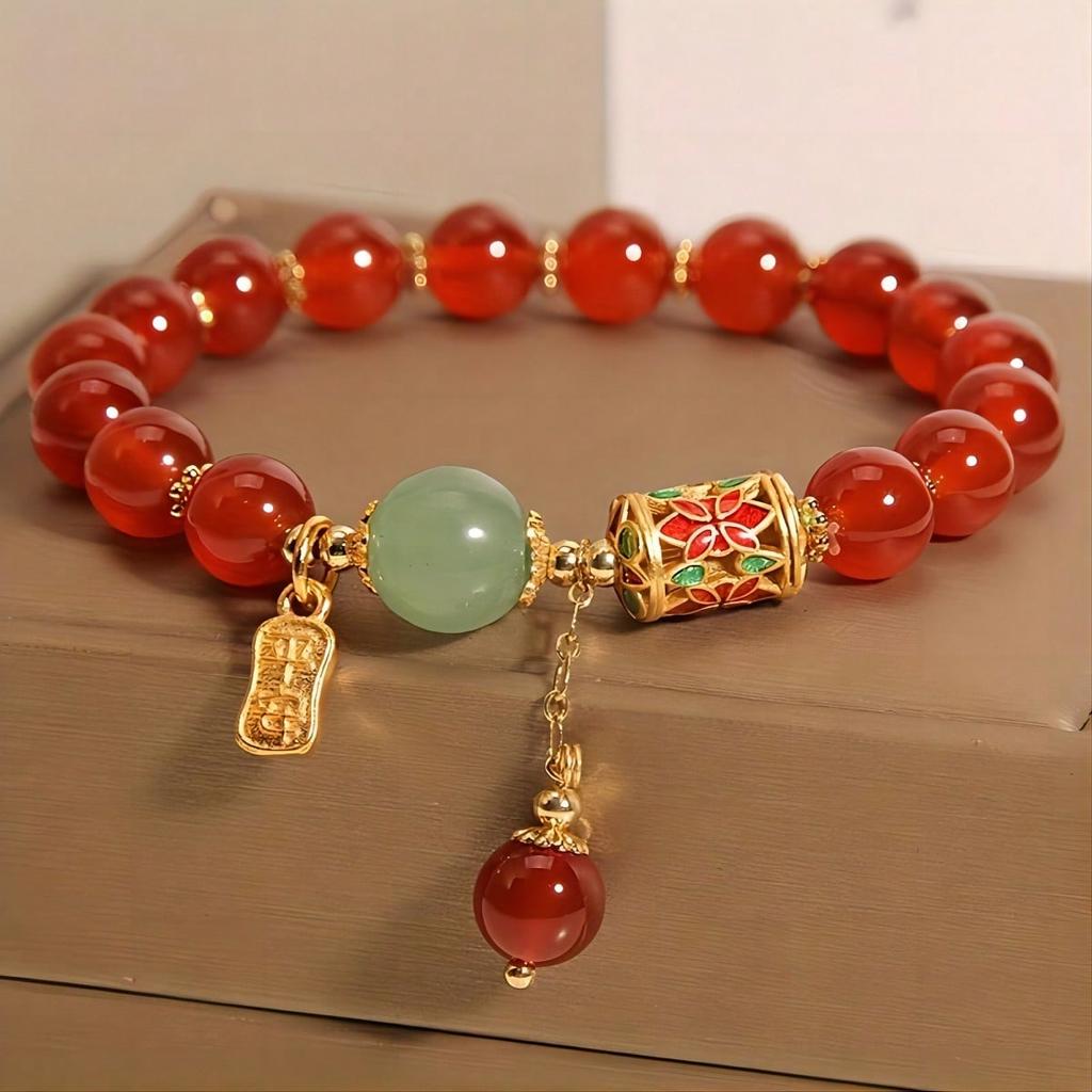 Unisex Lucky Bracelet, Vintage Synthetic Red Agate Bracelet, Suitable For Family And Friends To Wear,