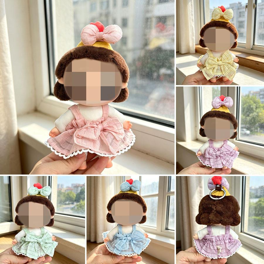 [Cloth Only] Summer Cool Halter Dress Suit for Plush Doll, Candy-colored Puff Skirt with butterfly Clips.