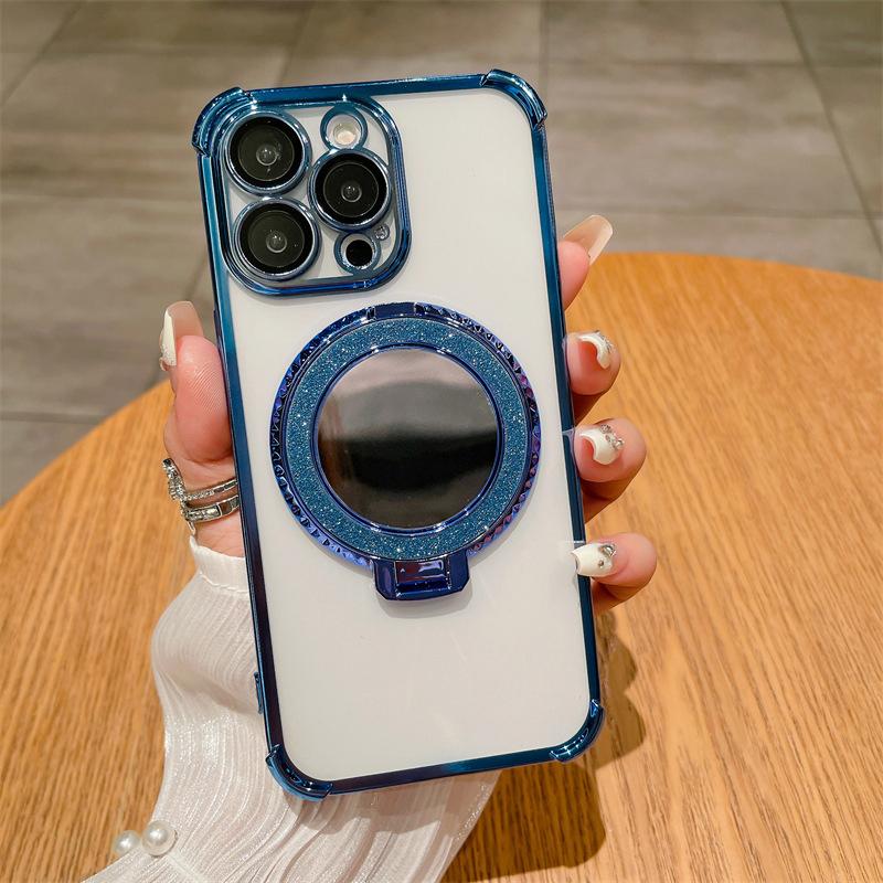 Επιμεταλλωμένος Καθρέφτης Θήκη Στήριγμα Μαλακή Σιλικόνη Τέσσερις Γωνίες Αερόσακος Αντικραδασμική Προστατευτική Θήκη για Samsung Xiaomi Poco Redmi