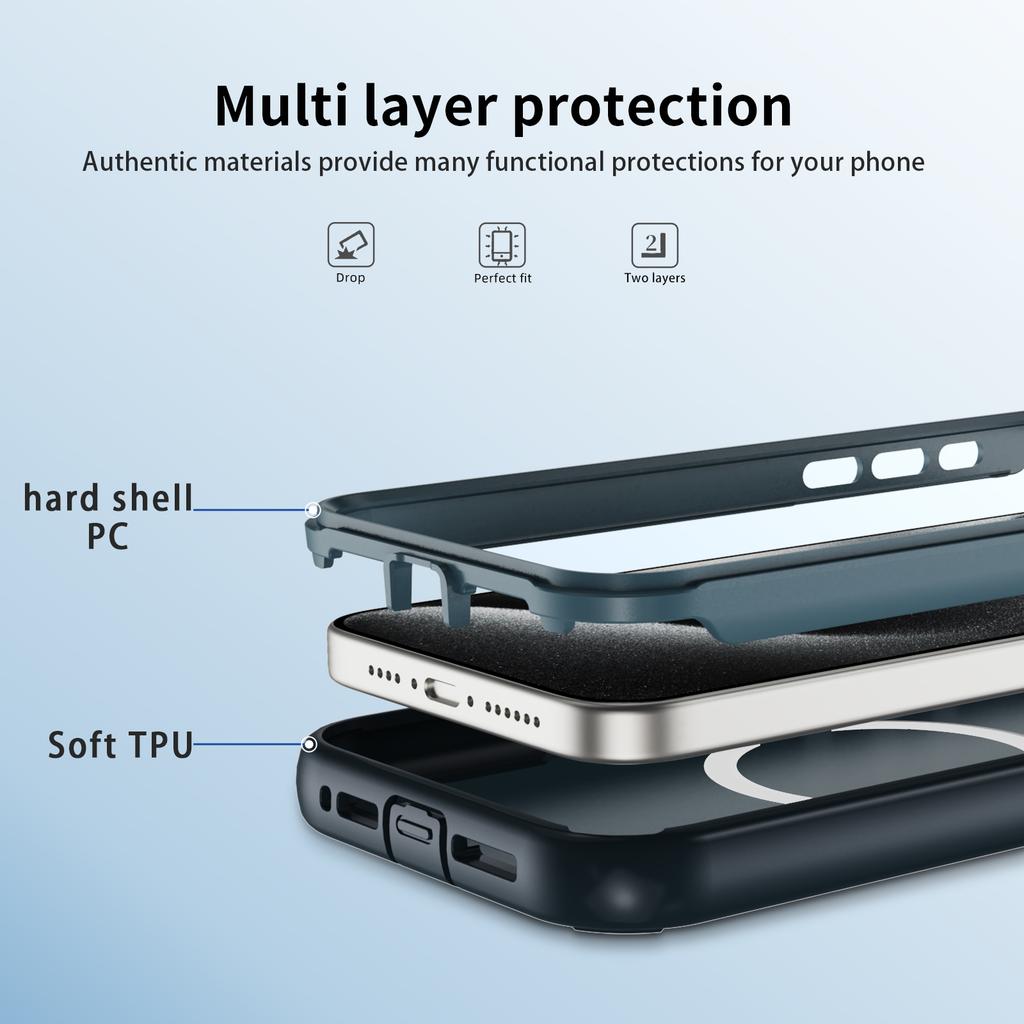 For iPhone 15 Pro Case Compatible with MagSafe Lens Frame Kickstand TPU+PC Shockproof Phone Cover