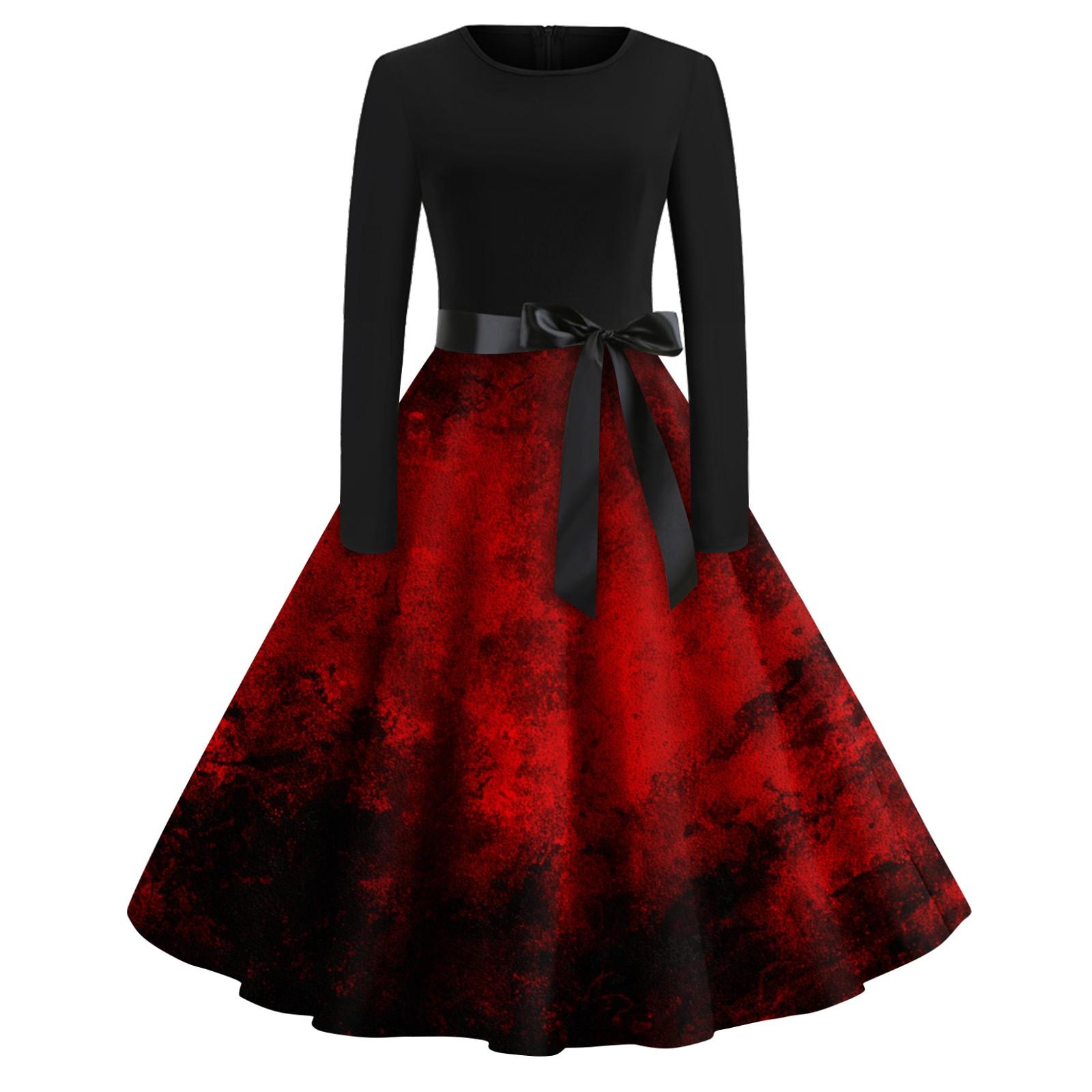 

Жіноча модна повсякденна приталена сукня з круглим вирізом і принтом на Хелловін з довгими рукавами XXL чорний