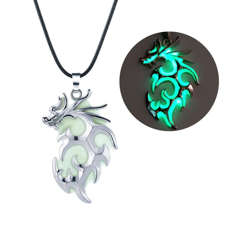 Flame Dragon Animal Necklace Pendant for Women Men Luminous Dragon Necklace Glow Dark  Dragon Jewelry Gifts