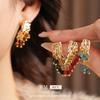 Vintage Silver Needle Tiger Eye Tassel Earrings - High-End Retro Studs with Pleated Design