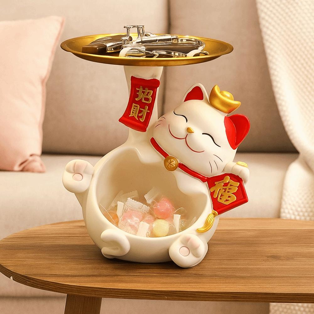 Cat Figure Tray Entry Key Storage Ornaments Resin Lucky Cat Home Storage Decorative  Desktop Decor