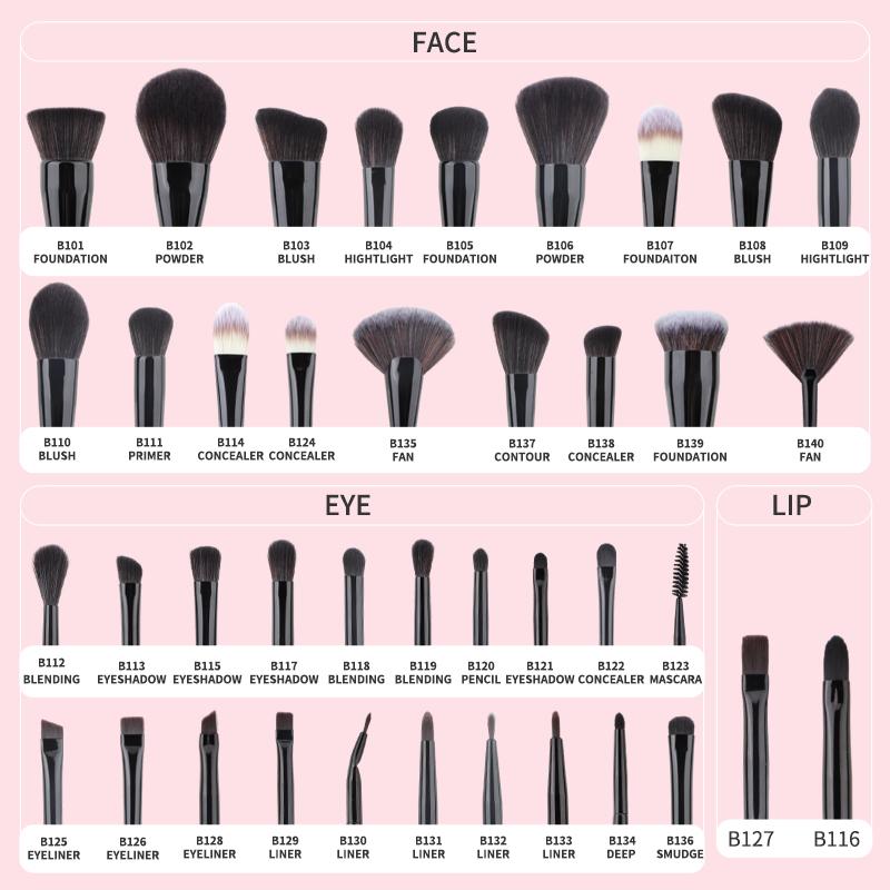HMU Custom Logo 15pcs Professional All Black Make up Cosmetic Makeup Brushes, Makeup Brush Set With Logo