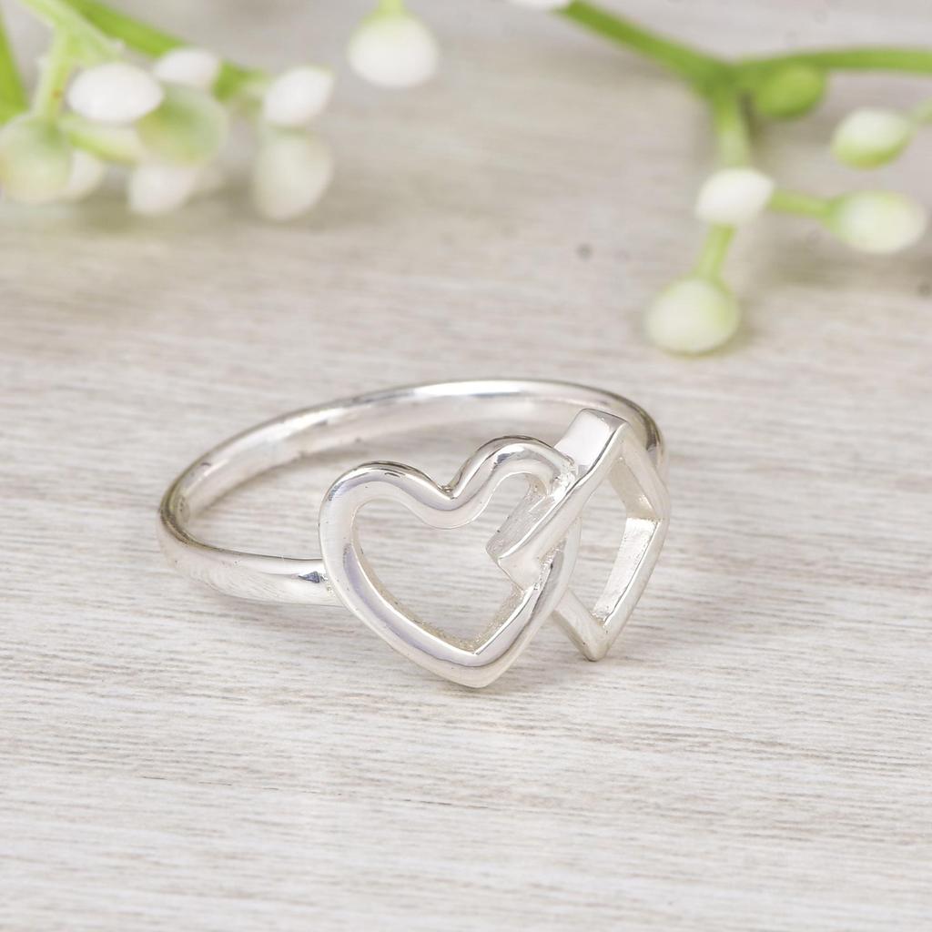 Heart and Square Silver Ring, Minimalist Geometric Ring, Dainty Heart Ring, Sterling Silver Open Shape Ring, Modern Gift for Her