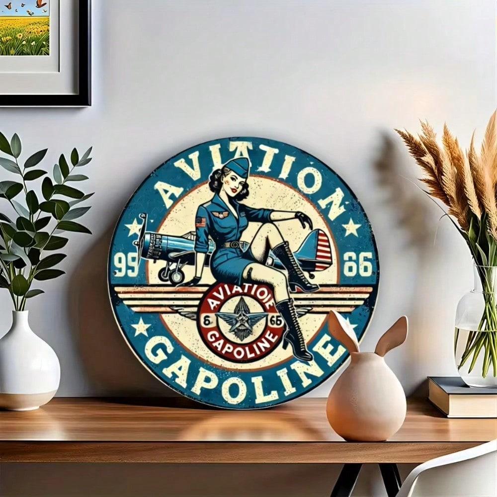 Vintage Aviation Tin Sign Pilot Retro Metal Wall Art Decor