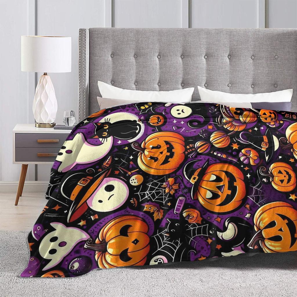 Halloween Theme Pattern Super Soft Blanket Kids Plush Bedding Throws Novelty Outdoor Flannel Bedspread Sofa Bed Cover