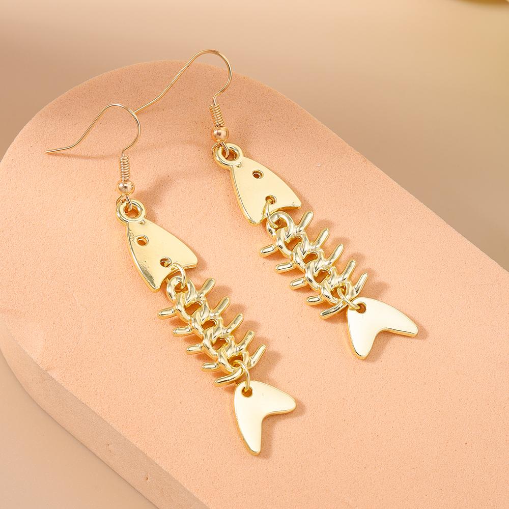 Fashion Stainless Steel Fishbone Drop Earrings Women Men Punk Hip-hop Earrings Club Party Jewelry Gifts