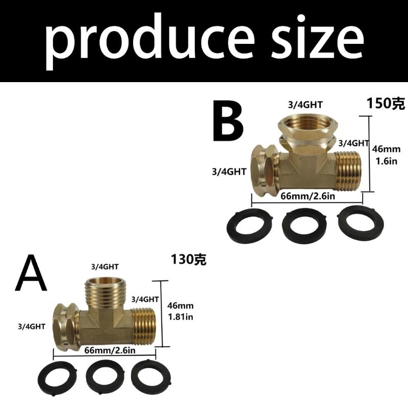 Corrosion Resistant T Type Hose Adapter 3/4Inch GHT Thread Brass Plumbing Joint Swivel Pipe Fitting Tees Easy to Install