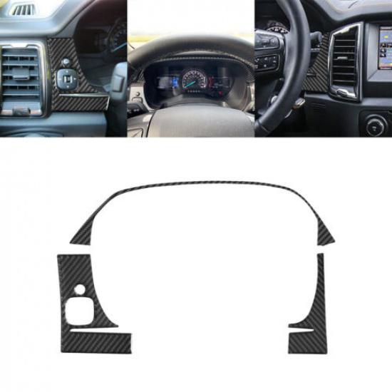 3Pcs Carbon Fiber Interior Driver Side Dashboard Cover Trim For Ford Ranger