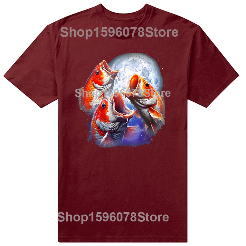 Fish Howling At The Moon Funny Carp Fishing T Shirts Men Cotton Humor Streetwear Tee Shirt Short Sleeve Unisex Loose Clothing
