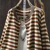 Johnature Women Vintage Striped Sweaters O-Neck Long Sleeve Knitted Soft Autumn Button Casual Female Sweaters