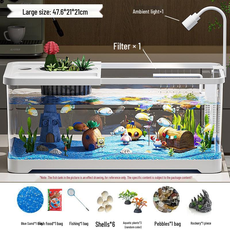 Premium Desktop Aquarium with Ecological Filtration and Oxygenation - High Transparency Fish and Turtle Tank for Home or Office