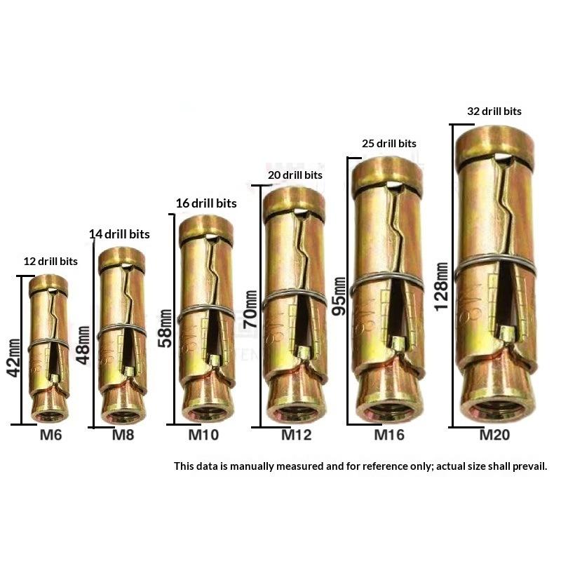 10 Piezas Manga Única Resistente Anclaje de Tornillo de Expansión de Tres Piezas M6 M8 M10 M12 para Hormigón