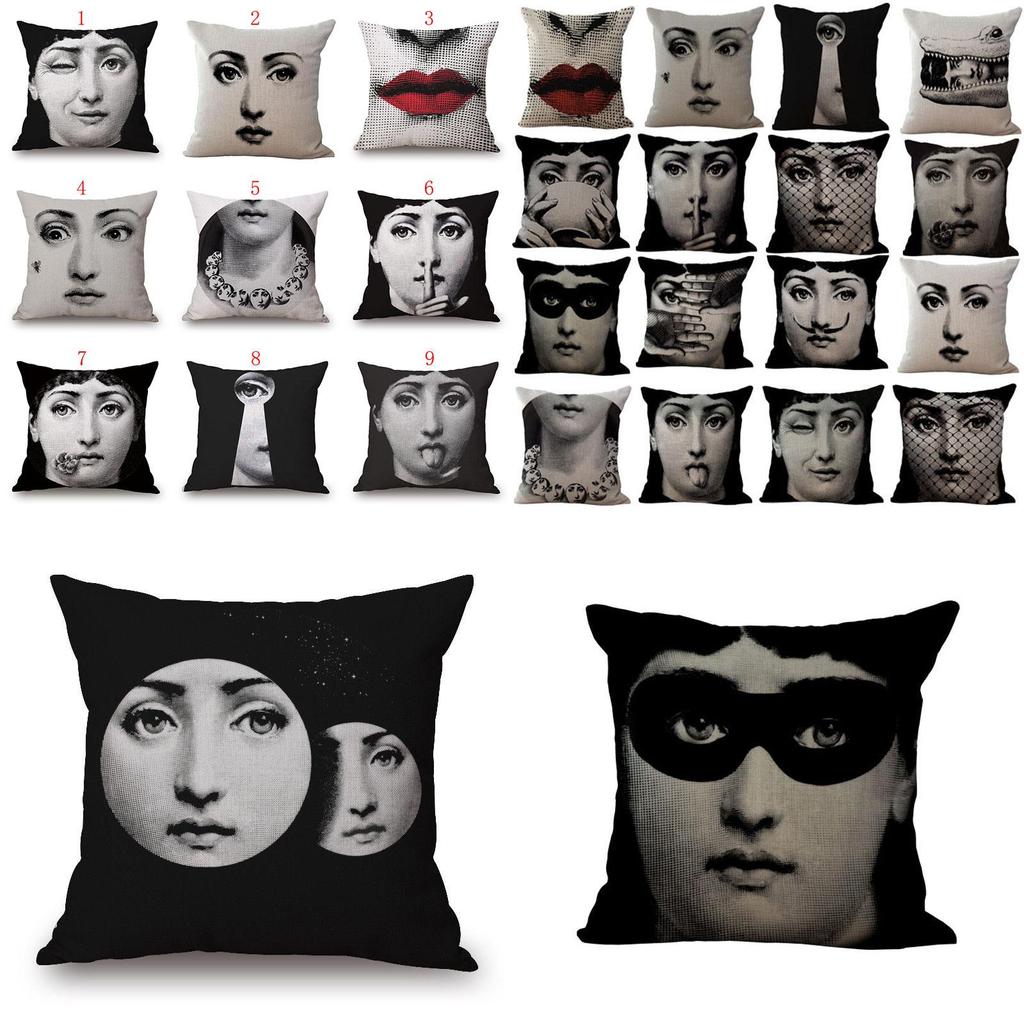 Unique Linen Vintage Piero Fornasetti Face Throw Pillow Case With Artistic Face Illustration