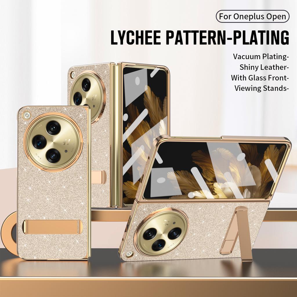 For OnePlus Open Case Kickstand Glitter PU Leather+PC Folding Phone Cover