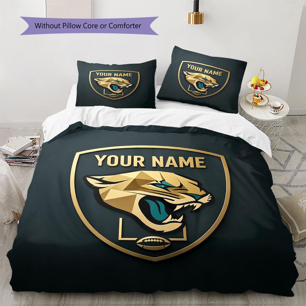 Personalisierter Name, Jacksonville Jaguars Muster Bettwäsche Heimdekoration Geburtstagsgeschenk ( 1 Bettbezug + 2 Kissenbezüge, ohne Füllung),Fanartikel.