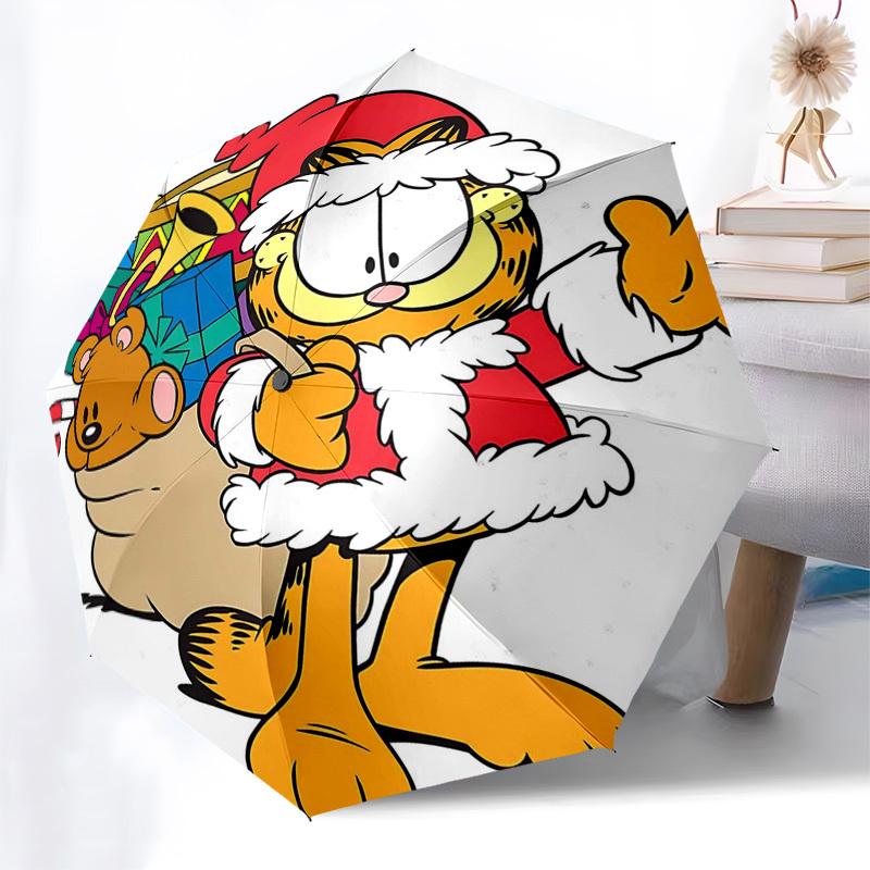 

1pc Garfield Christmas Edition Automatic Opening Umbrella with Festive Gifts for Fans, Travelers, Everyday Use, Portable Tri-Fold Design with 8-Rib Ir