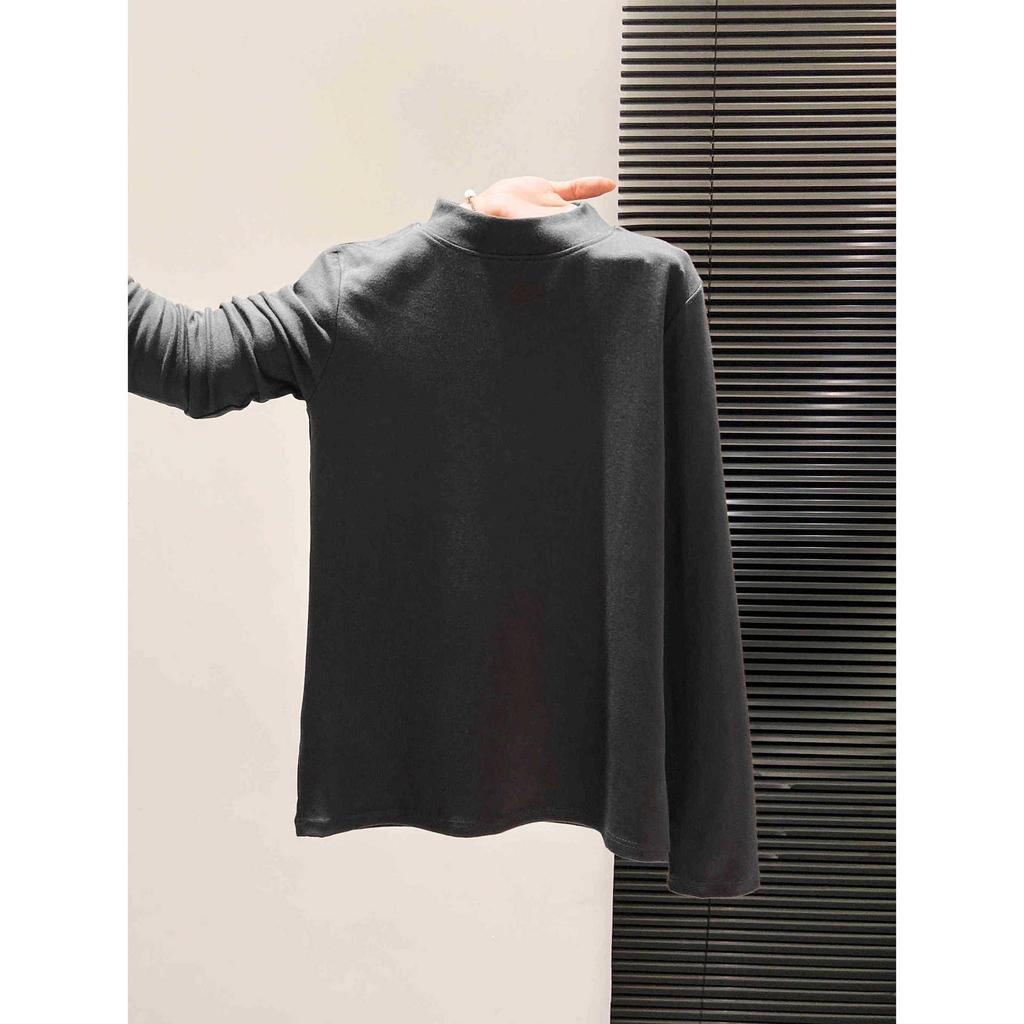 Top Base in Pile con Collo Alto da Donna - Stile Coreano, Manica Lunga, Sottile, Caldo, Ideale per Autunno e Inverno