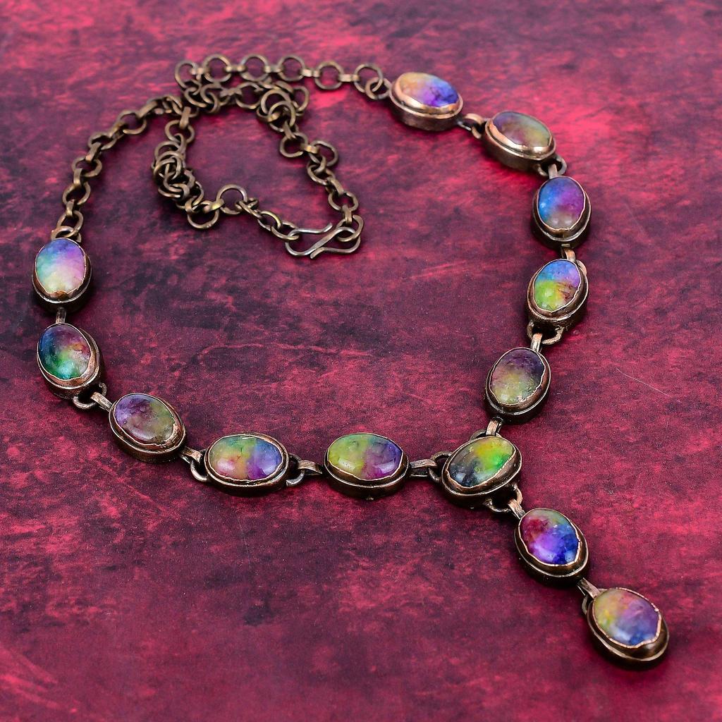 Collier Druse de Quartz Solaire Arc-en-ciel Cuivre Électroformé Collier Réglable