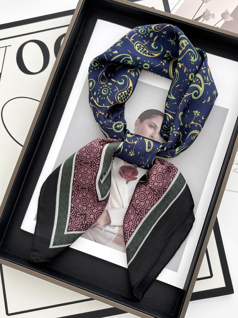 New Luxury 70X70Cm Shawls Floral Stripe Print Scarf Headcloth Small Fashion Silk Scarves Bandanna Foulard Hijab