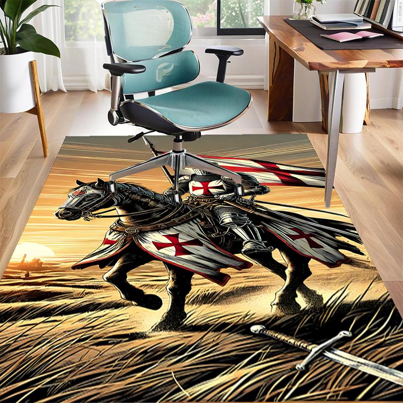 Kreuzritter Ritter Polyester Teppich, Weiche Indoor Matte für Bürostuhl, Wohnzimmer, Schreibtisch - Dekoratives Home Office Teppich Design