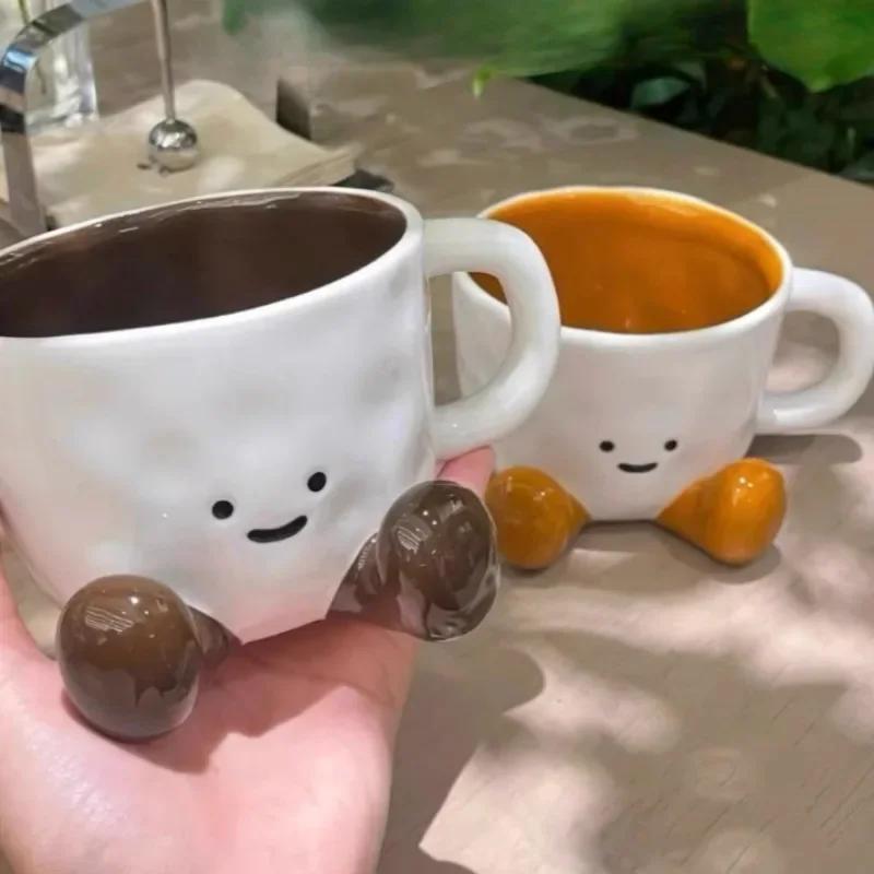Creative Ceramic Coffee Mugs for Couples Cute Cartoon Valentine Birthday Gift Set with Gift Box Packaging