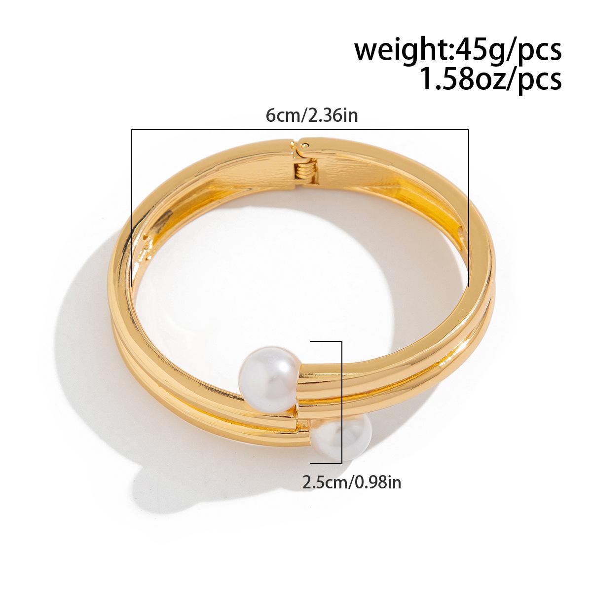 

DIEZI Exaggerated Fashion Pearl Geometric Metal Cuff Bangles Hip Hop Punk Wrap Spring Bangles For Women Bracelets Men Jewelry