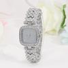 5PCS Luxury Personalized Girl Diamonds Silver Quartz Watch Women's Square Pendant Necklace Diamonds Earrings Ring Set for Girls