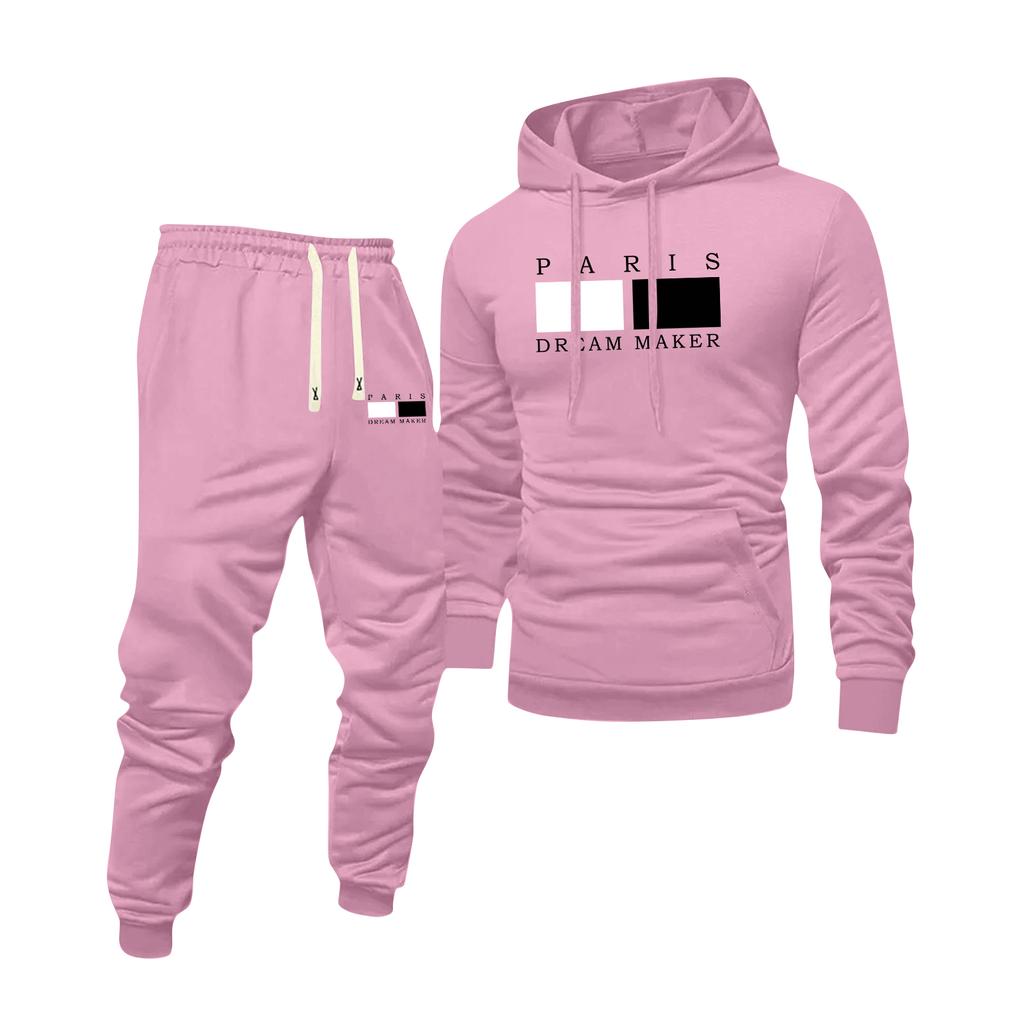 Men's Printed Hooded Sweatshirt And Sweatpants Casual Sports Suit