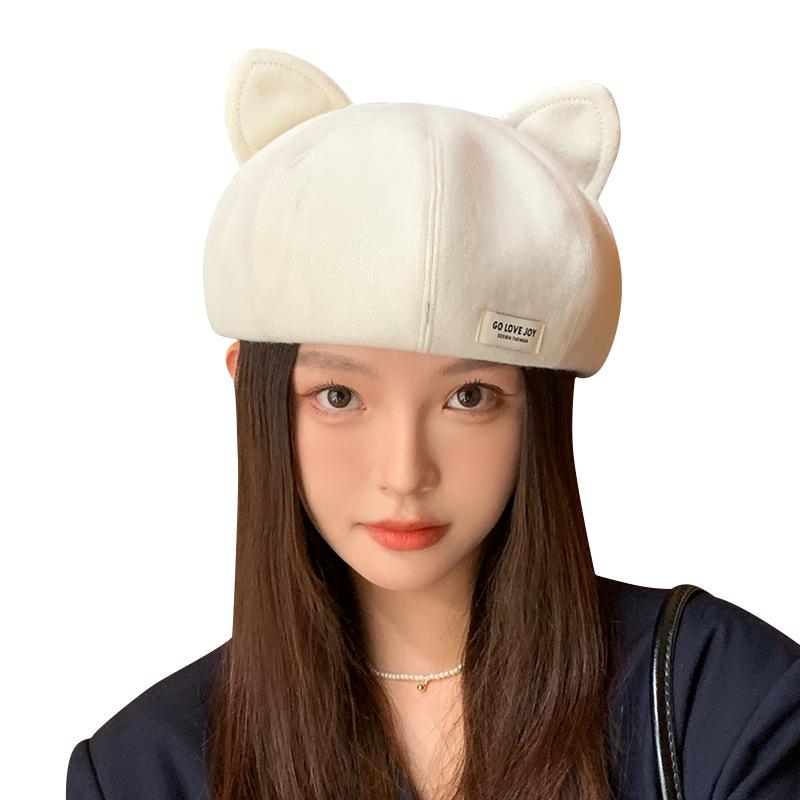 Korean Style Cute Cat Ear Beret - Casual, Versatile, Slimming, Large Head Circumference