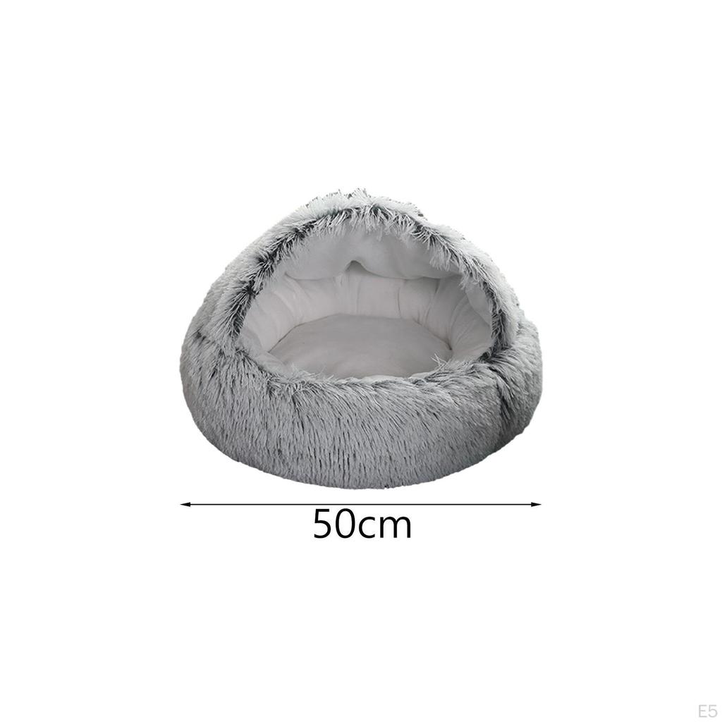 Cat Bed Plush Hooded Cave for Indoor Cats or Small Dog Beds, Doughnut Calm