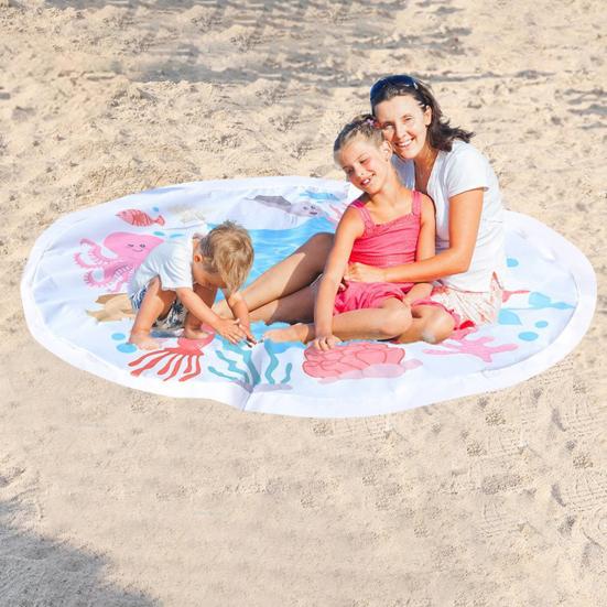 1 Sett Baby Plaskebasseng Strandteppe med Pluggpose Lett Bærbar Sammenleggbar 2-i-1 Sommerferie Småbarn Plaskebasseng Utendørs Campingmatte