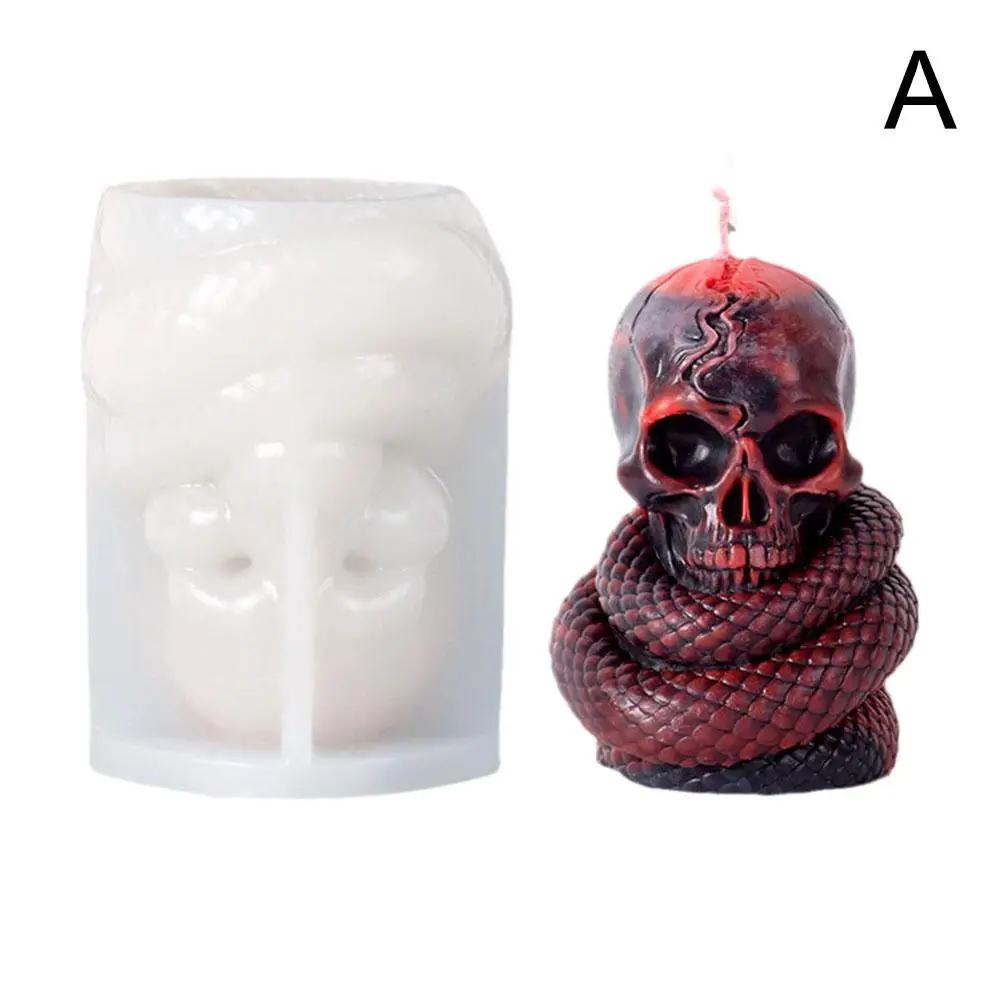 Snake Twine Skeleton Candle Silicone Mold Terror Skull Chocolate Resin Decor Mould Plaster Halloween Cranium Party Gift Fes E9x8