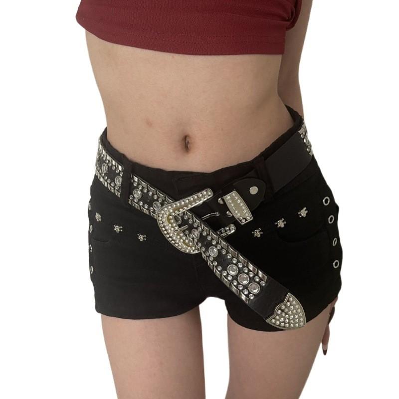 Y2k Style Unique Wide Waist Belt With Dazzling Rhinestones For Outfits Trendy